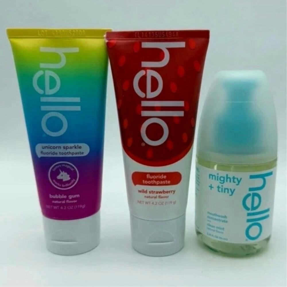 Hello Children's Unicorn Bubblegum & Strawberry Toothpaste & Mint Mouthwash